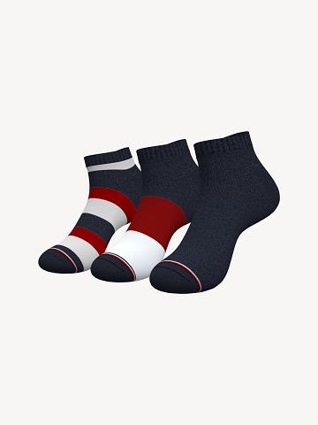 Férfi Tommy Hilfiger Ankle 3PK Zokni Sötétkék Színes | HU 1526KOR